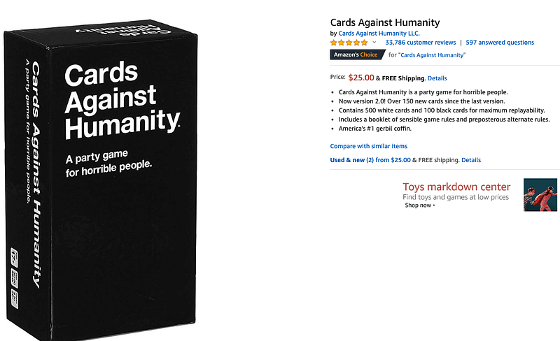 Exemple success story amazon cards against humanity
