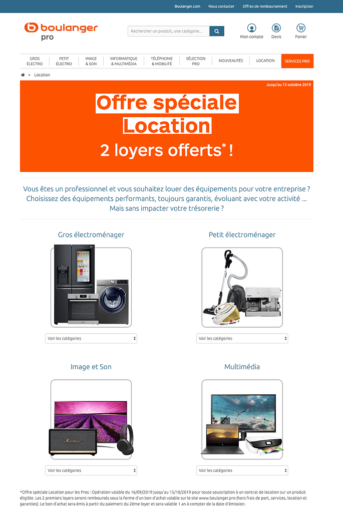 Offre de location sur boulanger pro