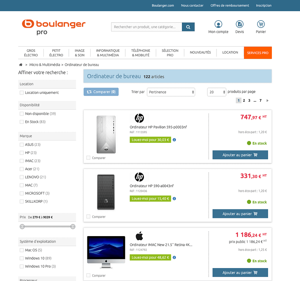Page catégorie produit boulanger pro